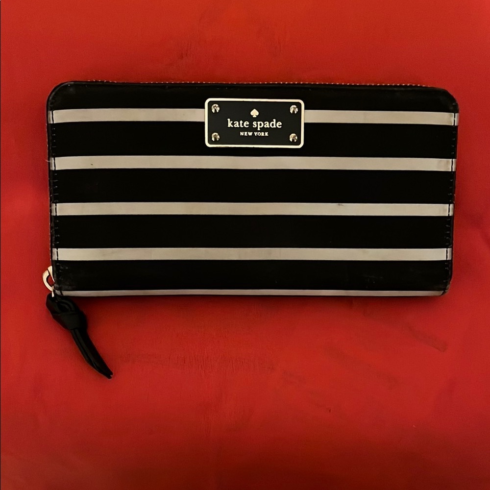Kate Spade Black and White Striped Zip Wallet